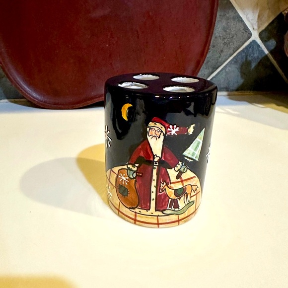 NEW VTG RARE CIC CERAMIC SANTA CLAUS TOOTHBRUSH HOLDER BLACK RED CERTIFIED INTER - Picture 2 of 8